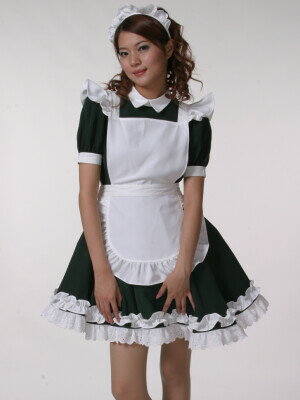 【メイドコスチューム新作】■送料激安中■メイド服アンジュカフェ　オリーブ（深緑）