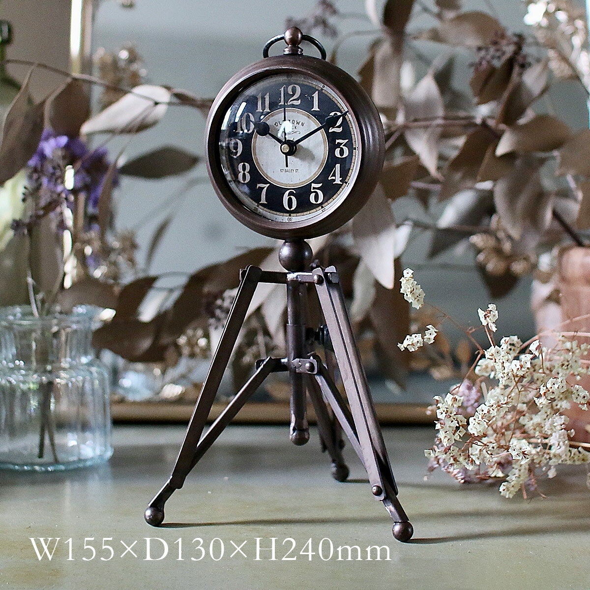 スタンドクロック三脚 カッパー | 置時計 / ディスプレイ / アンティーク調 / ビンテージ / 無骨 / 鉄 ..