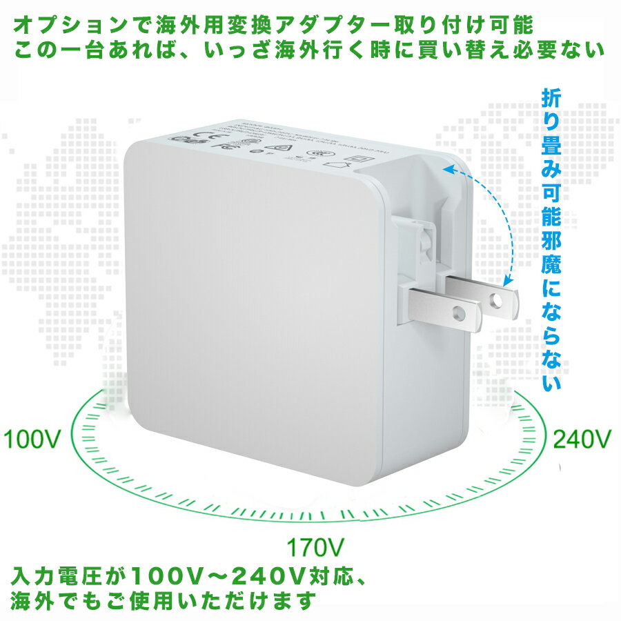 HOKUTOPD 充電器 USB-C急速充電器　白　海外用アダプター付き【57W/PD 3.0対応/折畳式/2ポートUSB-A & USB-C】 iPhone XR/XS/11/X、MacBook Pro、iPad Pro、Galaxy、Nintendo Switchその他USB-C機器対応 iSmart搭載 PSE認証済み