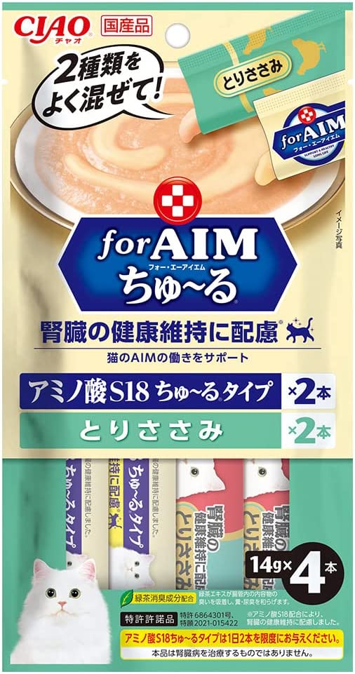 【いなば】forAIM ちゅ～る 腎臓の健康維持に配慮 とりささみ味　14g×4本　CA-03