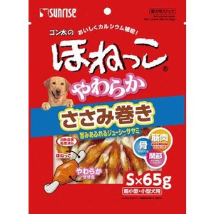 商品紹介 旨みがあふれるジューシーササミで「ほねっこ」を包んだやわらかスナック。 カルシウムとたん白質をおいしく補給できます。 硬いおやつが苦手なワンちゃんにもぴったりです。 原材料・成分 肉類(鶏ササミ等)、でん粉類、魚介類、豆類、糖類、乳類(ミルクカルシウム等)、増粘安定剤(グリセリン)、品質保持剤(プロピレングリコール)、ミネラル類(炭酸カルシウム、焼成カルシウム)、保存料(デヒドロ酢酸ナトリウム) 栄養成分 たん白質・・・9.7％以上 脂質・・・1.8％以上 粗繊維・・・0.5％以下 灰分・・・8.0％以下 水分・・・29.0％以下 店頭販売も行っておりますので、万が一品切れの際は出荷にお時間を頂く場合やキャンセルさせて頂く場合がございますご了承下さい。 ※お客様都合による返品・交換はできませんので予めご了承下さい