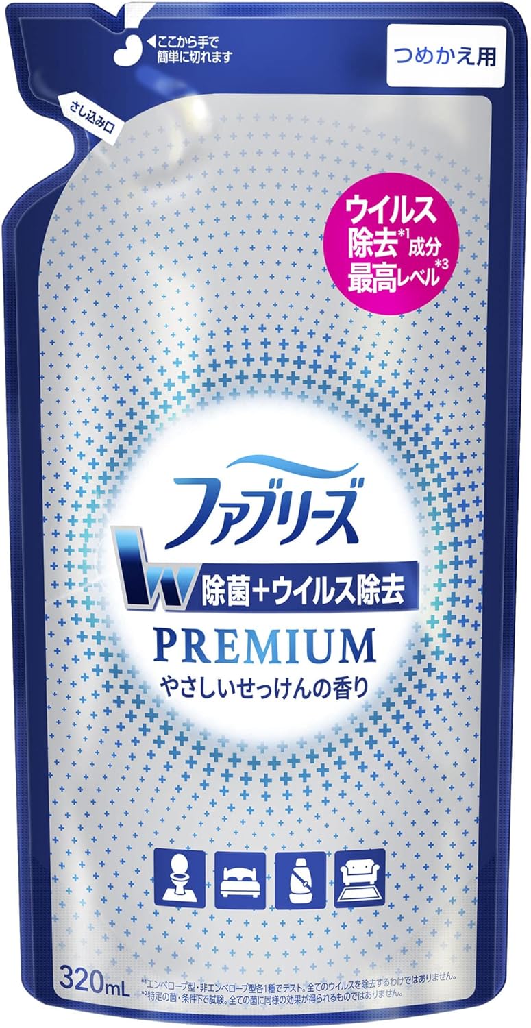 詰替え【2個セット】ファブリーズ W除菌+ウイルス除去 消臭スプレー 布用 PREMIUM やさしいせっけんの香り 詰替え320mL