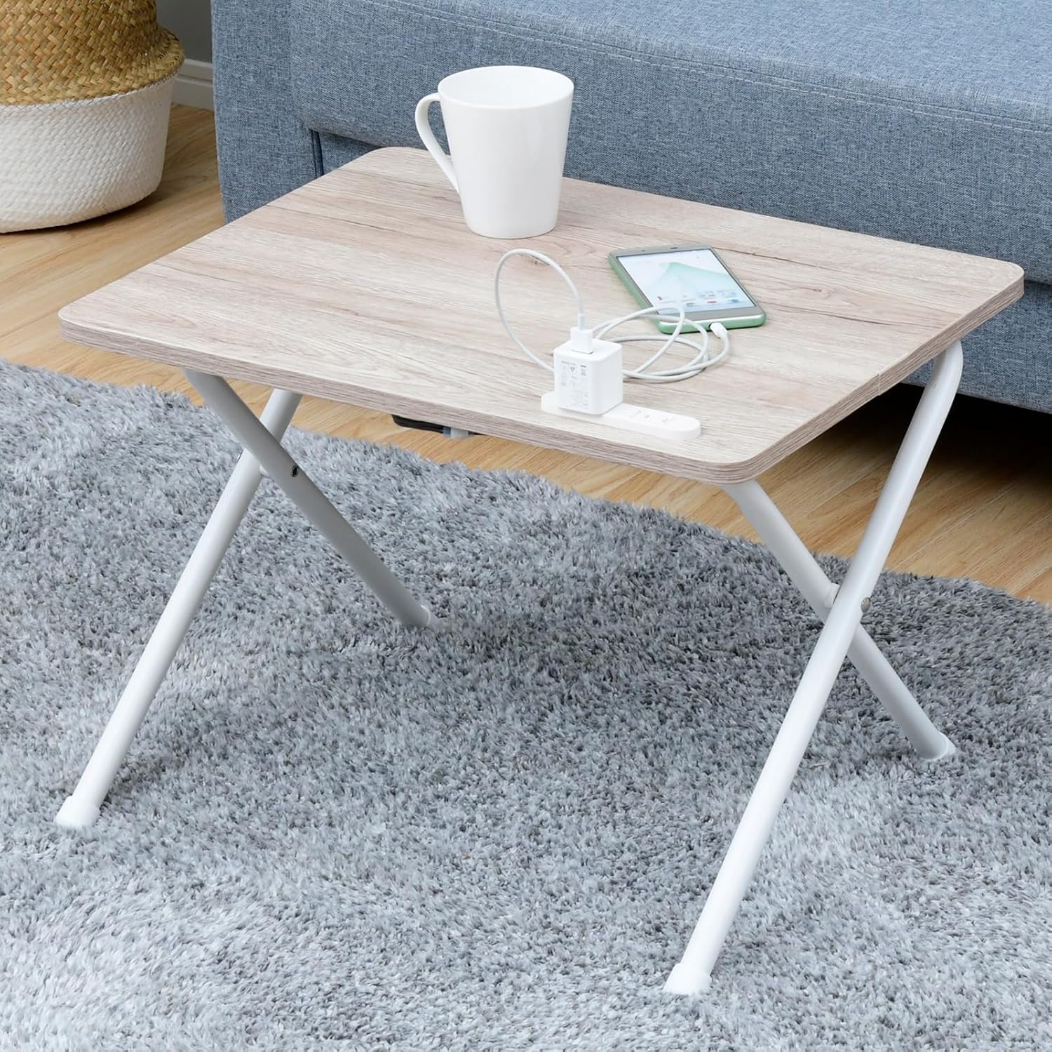 ◆訳あり◆【山善 折りたたみテーブル ロータイプ コンセント付き EYST-5040L （AIV-WH2）