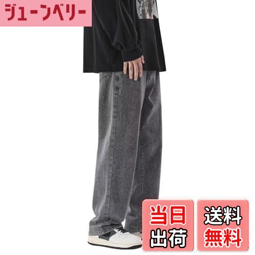 【送料無料】[VICALLED] ジーンズ メンズ ワイド デニムパンツ メンズ ウエストゴム 大きいサイズ ズボン ゆったり ルーズ イージーパンツ 色：グレー、サイズ：L