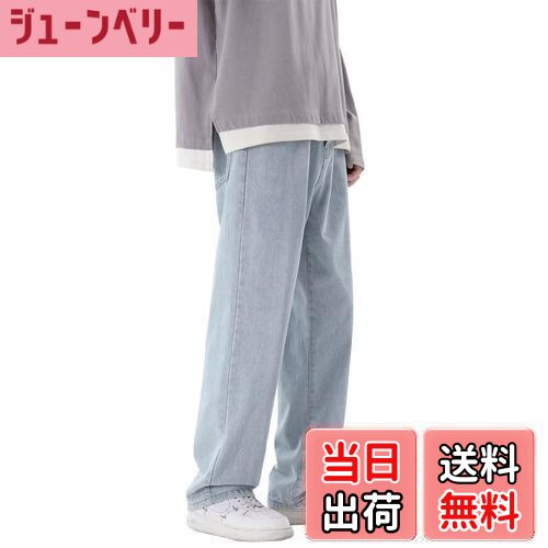 【送料無料】[VICALLED] ジーンズ メンズ ワイド デニムパンツ メンズ ウエストゴム 大きいサイズ ズボン ゆったり ルーズ イージーパンツ 色：ライトブルー、サイズ：L