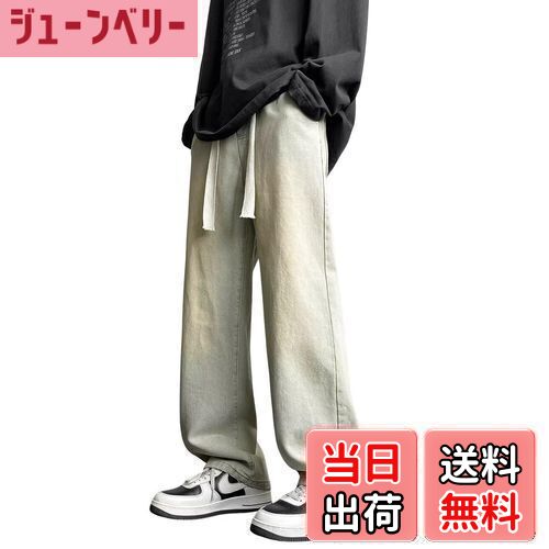 【送料無料】[VICALLED] ジーンズ メンズ ワイド デニムパンツ ゆったり 調整紐 ジーパン 大きいサイズ..