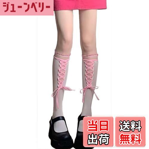 【送料無料】[Ekieta] ハイソックス レディース ストッキング レースレッグリング クロスストラップ ピ..