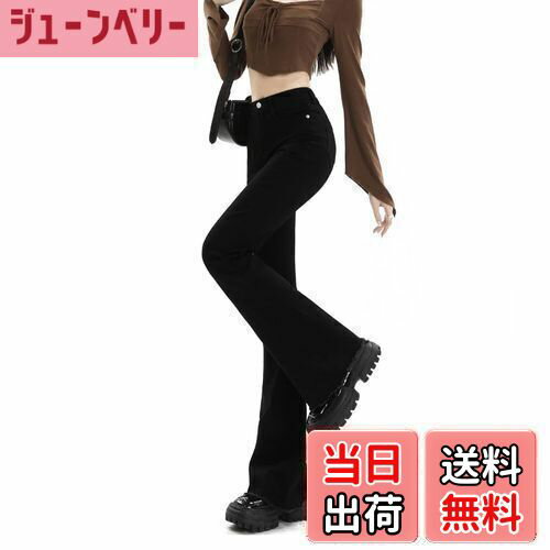 【送料無料】[VYOOU] デニム フレアパンツ レディース ジーンズ ハイウエスト 美脚 ロングパンツ カジュアルパンツ ストレッチ jeans 色：ブラック、サイズ：S