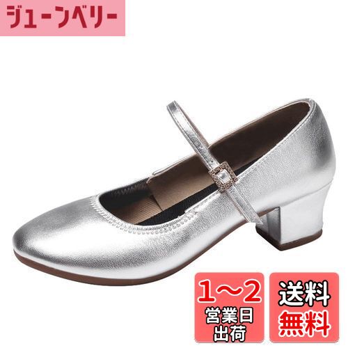 [Gengzee] レディース ダンス シューズ ラテン シューズ 練習用 モダン 社交 ラテン ダンス シューズ 女性 ステージシューズ ジャズシューズ ダンススポーツ靴 ヒール：4cm ラバーソール 色：シルバー、サイズ：25.5 cm M