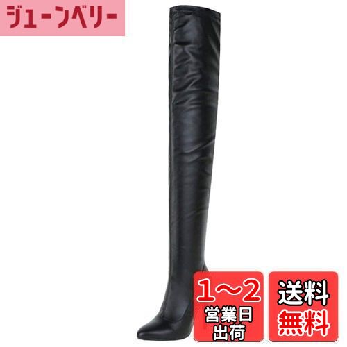 [COOLCEPT] レディース ピンヒール 超長 ストレッチブーツ オーバーニー ジッパー付き 色：ブラック、サイズ：26.0 cm