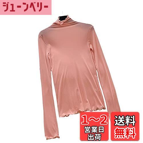 【送料無料】[UMIYI] シアー トップス シースルー メッシュブラウス 透け感 シャツ カットソー 長袖 ハイネック タートルネック レディース フリル インナー 薄手 重ね着 メロウフリル セクシー 春夏秋冬 色：ピンク、サイズ：M