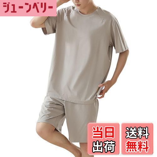 【送料無料】[PHOLEEY] メンズ夏用パジャマセット、半袖シャツとショートパンツ、軽くて通気性があり、快適で、汗を吸収し、柔らかく肌に優しい 色：GA、サイズ：2XL