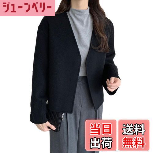 【送料無料】[TASOGARA] ラシャコート レディース チェスターコート ショート丈 アウター ゆったり ラシャコート カジュアル コート 通勤 秋 冬 色：ブラック、サイズ：XL