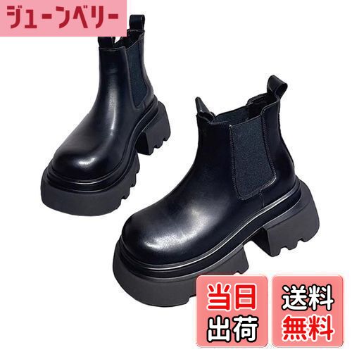 【送料無料】[TASOGARA] ブーツ レディース ショートブーツ サイドゴア 背が高くなる靴 厚底 軽量 防水 ミドルブーツ ラウンドトゥ ラウンドトゥ 美脚効果 色：ブラック、サイズ：24.0 cm