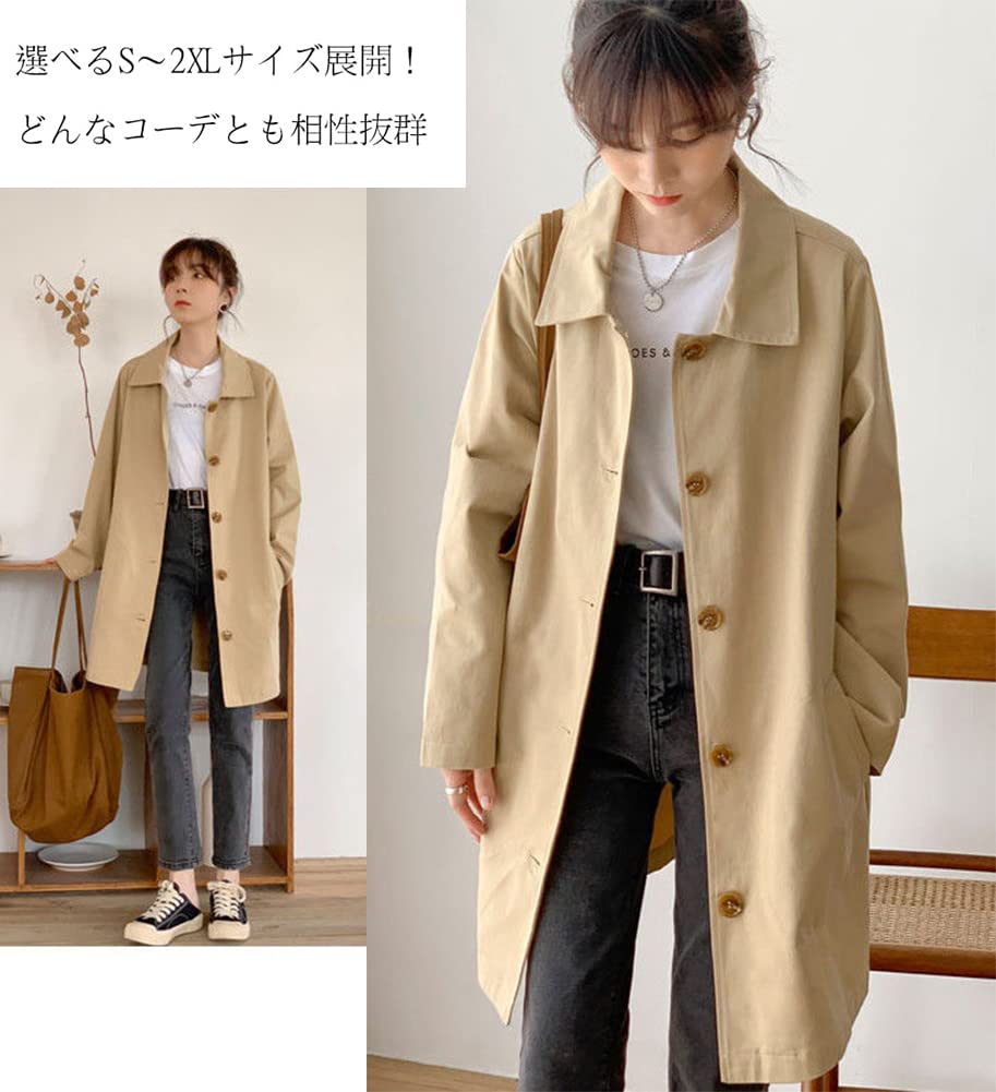 【送料無料】[TASOGARA] レディース トレンチコート, スプリングコート, ロング丈, 薄手, 裏地付き, 大きいサイズ, 通勤用, 春秋アウター 色：アプリコット、サイズ：L 2