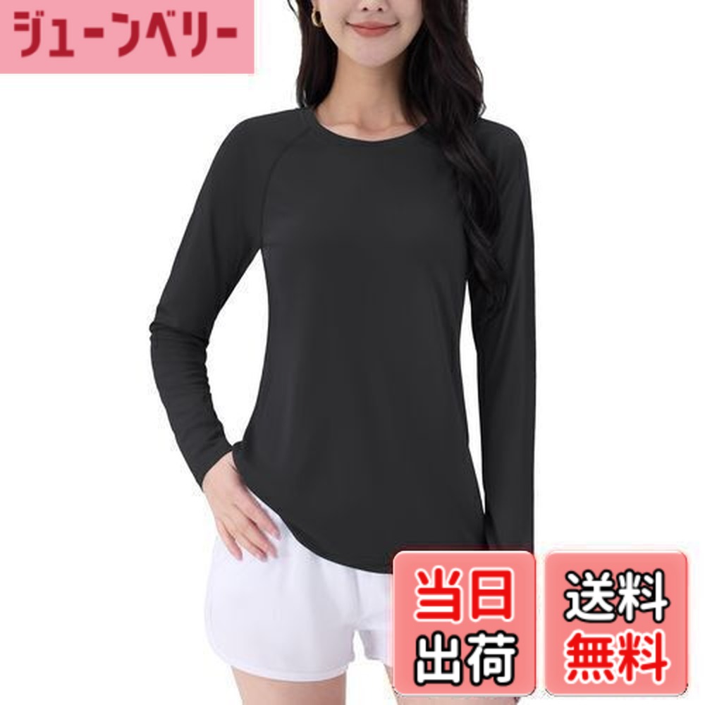 樂天商城 - 【送料無料】[TACVASEN] カットソー Tシャツ レディース uvカット ロングtシャツ UPF50+ 長袖 トレーニングウェア ヨガウェア フィットネス 体型カバー トップス 夏 冷感 色：ブラック、サイズ：L