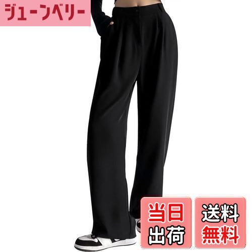 【送料無料】[THREEGUN] ワイドパンツ レディース ゆったり スラックス 秋服 オフィスカジュアル ボトムス ズボン パンツ カジュアルパンツ ロングパンツ 美脚パンツ 色：ブラック、サイズ：L