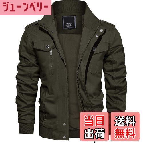【送料無料】[TACVASEN] ミリタリージャケット メンズ バイク ジャケット 作業着 防寒 ブルゾン 綿 ジャンパー 春秋 防風 アウター 仕事着 カーゴジャケト 釣り カジュアル 色：OD-01、サイズ：L
