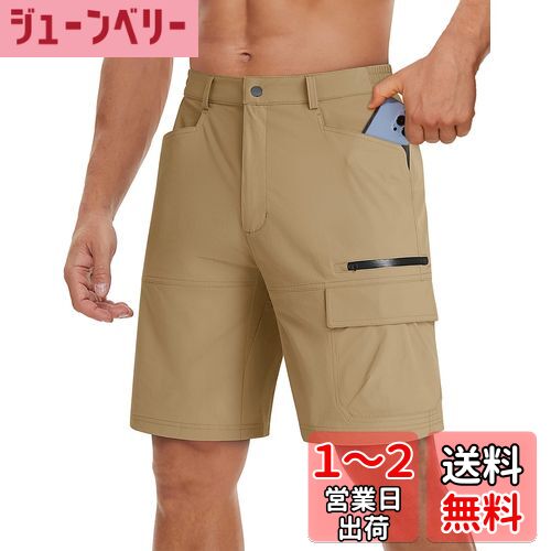 ハーフパンツ メンズ 大きいサイズ スポーツ 登山 半ズボン 速乾 カジュアル 夏 ゴルフ カーゴパンツ 5分丈 撥水 作業着 ランニング ポケット付 色：カーキ、サイズ：3XL