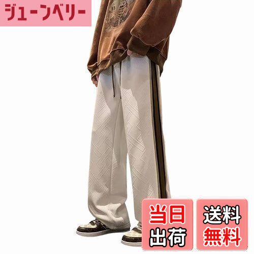 【送料無料】[SUKESEM] ズボン メンズ 秋服 ストライプ ステッチ ボトムス おしゃれ ワイドパンツ ポケット 通気性 人気 冬春服 大きいサイズ 色：ホワイト、サイズ：2XL
