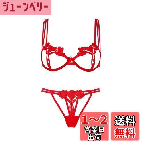 [qianqu] 女性セクシーランジェリー オープンブラショーツ SEXY下着 シースルーショーツ パンティー 過激 エロ 可愛い lingerie 色：赤（花柄7）、サイズ：M