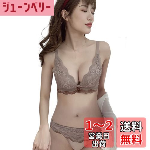 [Sumering] TSKN 盛りブラ レース 下着 レディース 上下セット 脇高 ノーワイヤー 3/4カップ 脇肉すっきり バストアップ ブラジャーショーツセット 色：TSKN_ブラウン(brown)、サイズ：S