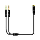 オーディオ分配ケーブル ステレオ BEADY ミニプラグジャック 変換ケーブル 3.5mm 4極(メス)-3.5mmステレオミニ(オス)+マイク入力(オス) ブラック 33cm(2)
