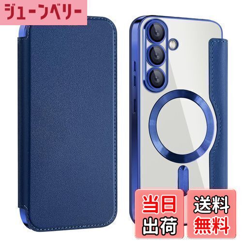 【送料無料】Kanyaku Samsung GalaxyS25Plus用のケース MagSafe対応 レンズ保護 ケース 手帳型 用 カバー 高級8P PUレザー ス マホケース スタンド機能 優しくて快適 カード収納付き 耐衝撃 ワイヤレス充電対応 薄型 軽量 スマホケース (JDPT-S25p-shenlan)