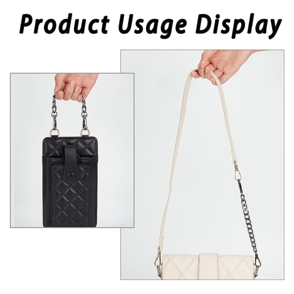 【送料無料】PH PandaHall バッグチェーン 持ち手 2本入り 交換用 延長チェーン チェーンストラップ 財布 ハンドバッグ 携帯 スマホケース ストラップ素材 アクセサリーパーツ 手作り素材 バッグ小物 長さ20.5cm 黒色 3