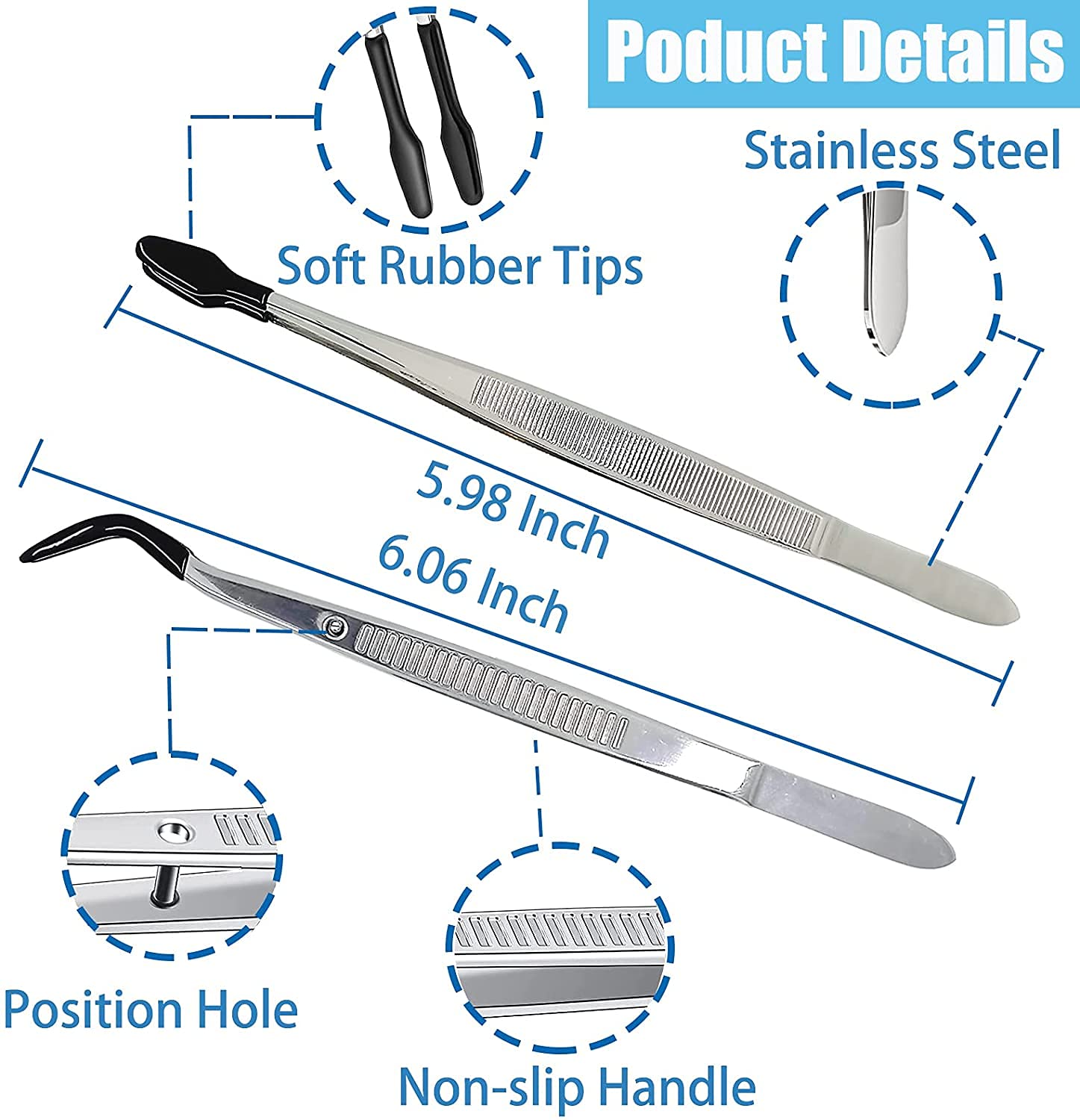 ピンセット 精密 ステンレスピンセット 静電気防止 ネイル 眉 時計用 ビーズ ペーパークラフト用 切手用 イヤリングなどの球体や、コイン宝石などの異形物の保持 150mm ステンレス製ピンセット2本セット