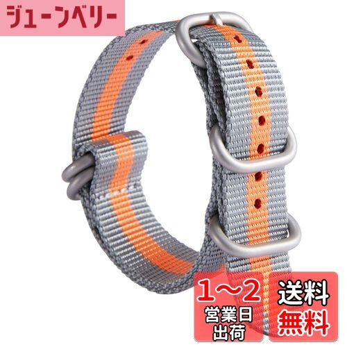 楽天ジューンベリー楽天市場店[BINLUN] 腕時計バンド 厚手G10上質時計交換用ナイロンベルト マルチカラーウオッチストラップ 男性用女性用 18mm 20mm 22mm 24mmステンレススチールバックル付き（グレー オレンジ-シルバー 24mm）