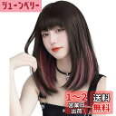 AISIQUEENSウィッグ セミロング ミディアム 黒 インナーカラー ピンク ストレート フルウィッグ かつら 女性 女装用 レディースウィッグ wig ぱっつん前髪 混合色カツラ 小顔効果 自然 原宿 地雷系 女性用かつら ロリータ ネッ付き