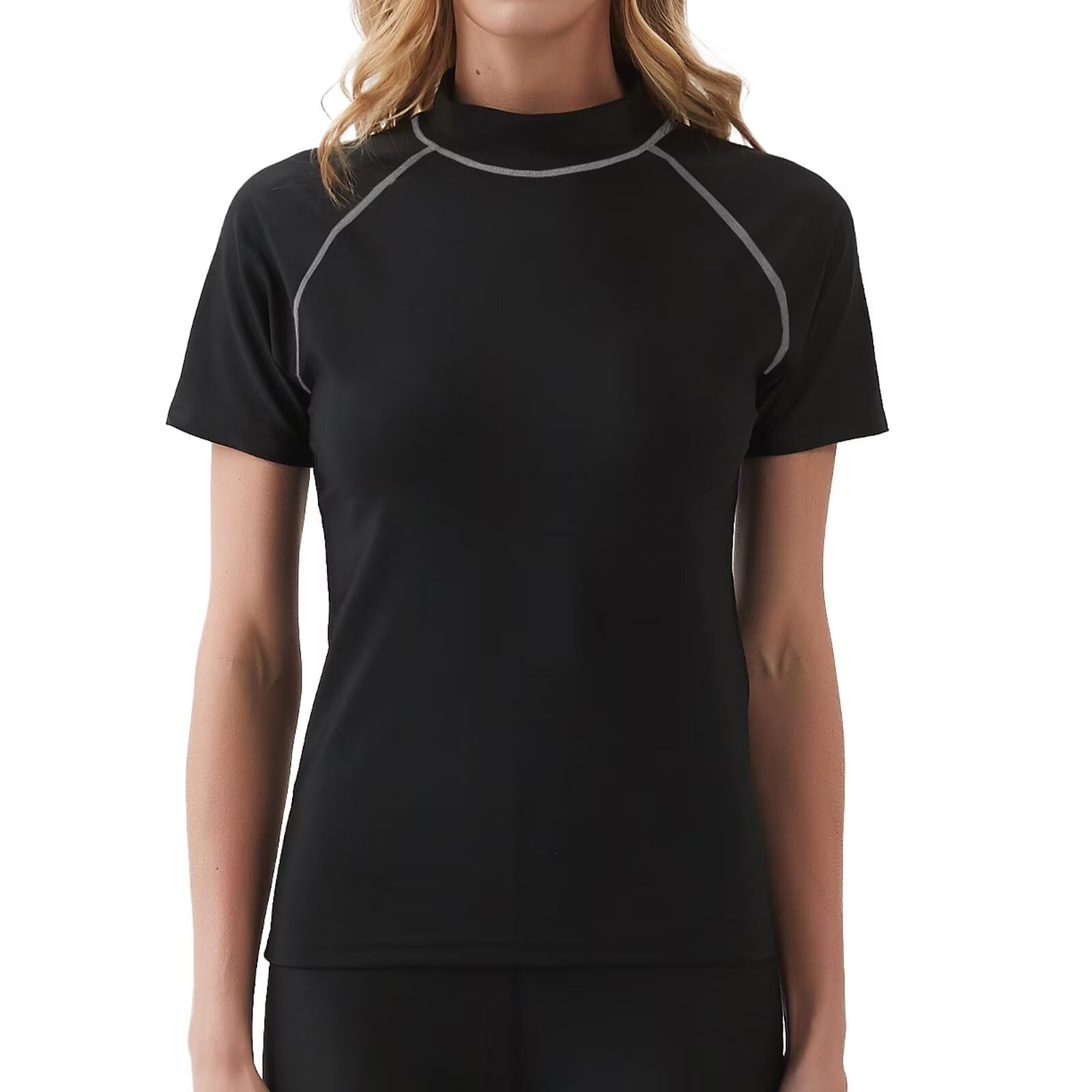 【送料無料】[Sillictor] ラッシュガード レディース 水着 半袖 ラッシュ tシャツ UVカット スイムウェア コンプレッション プール 海 海水浴 日焼け対策 夏服 水陸両用 [UVカット・冷感速乾] 色：ブラック/グレー、サイズ：M