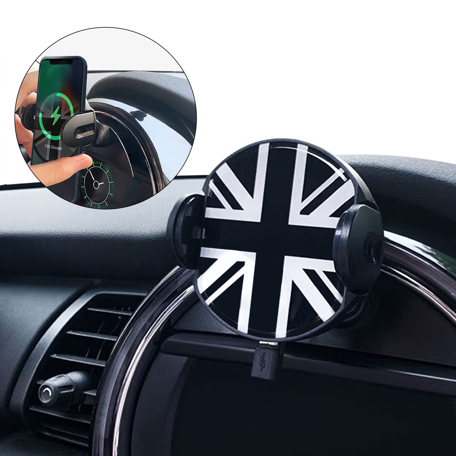 【送料無料】Persevere スマホホルダー BMW ミニクーパー 専用 ワイヤレス充電 挟み込み式 車載ホルダー 車 スマホ スタンド BMW Mini Cooper 携帯ホルダー 高級合金素材 車載ホルダー 車ナビ 360度回転 自由調節 落下防止 4-6.9インチのスマホ全機種対応 BMW MINI F54