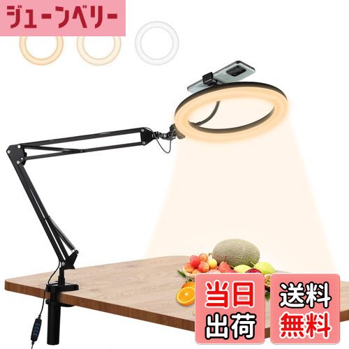 【送料無料】PULUZ LEDリングライトアーム式 26cm 俯瞰撮影用ライト スマホスタンド 料理撮影照明ライ..