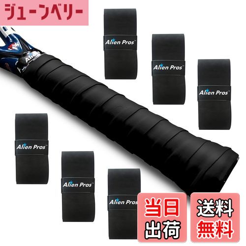【送料無料】Alien Pros テニスラケットグリップテープ（6グリップ）− プレカット、ドライタイプのテニスグリップ − テニスオーバーグリップテープ、テニスラケット − ラケットに巻いて、高性能にしましょう（6グリップ,ブラック）