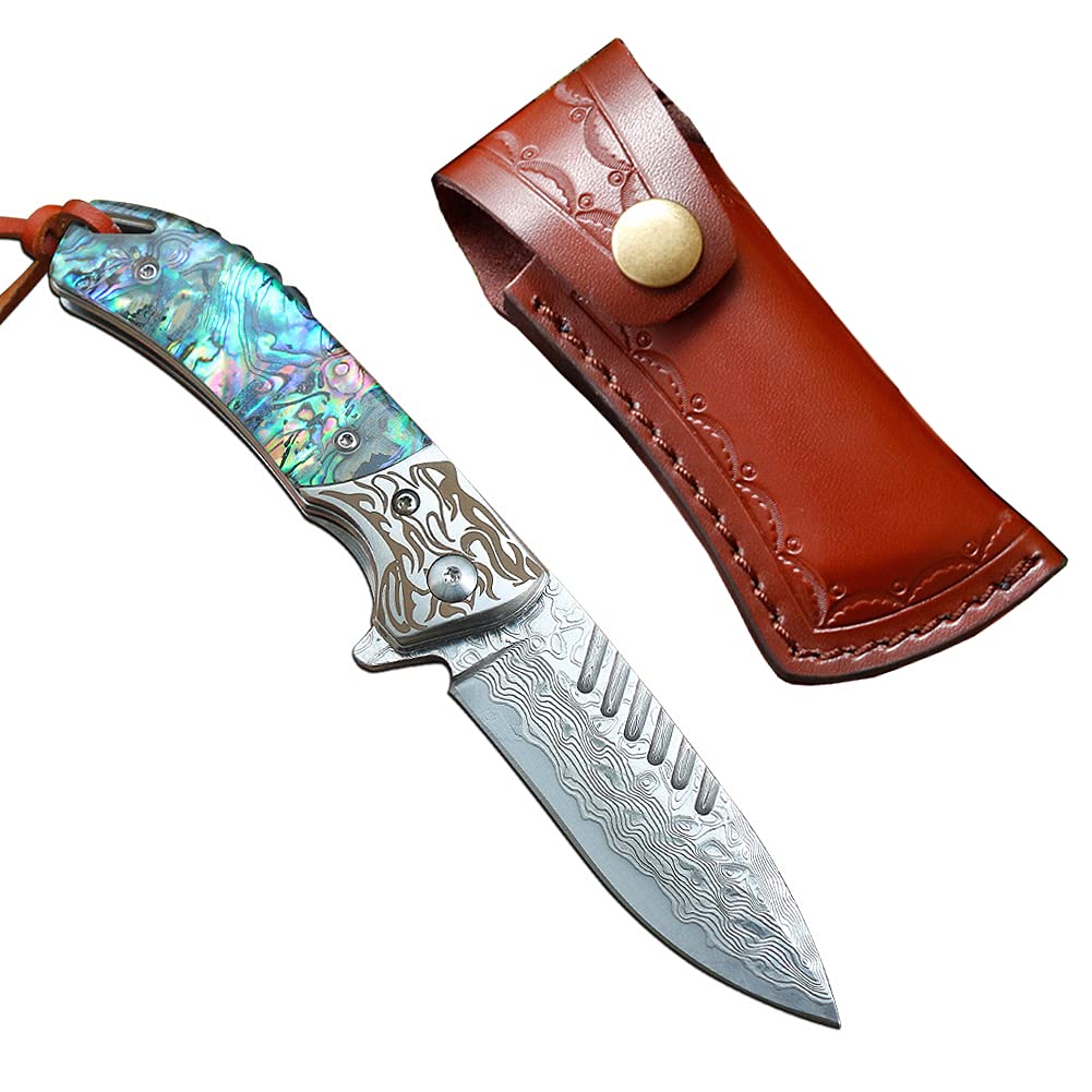 【送料無料】Dcenrun アウトドアナイフ フォールディングナイフ 【瑠璃】 折りたたみナイフ 魚 料理 釣り アワビ貝ハンドル