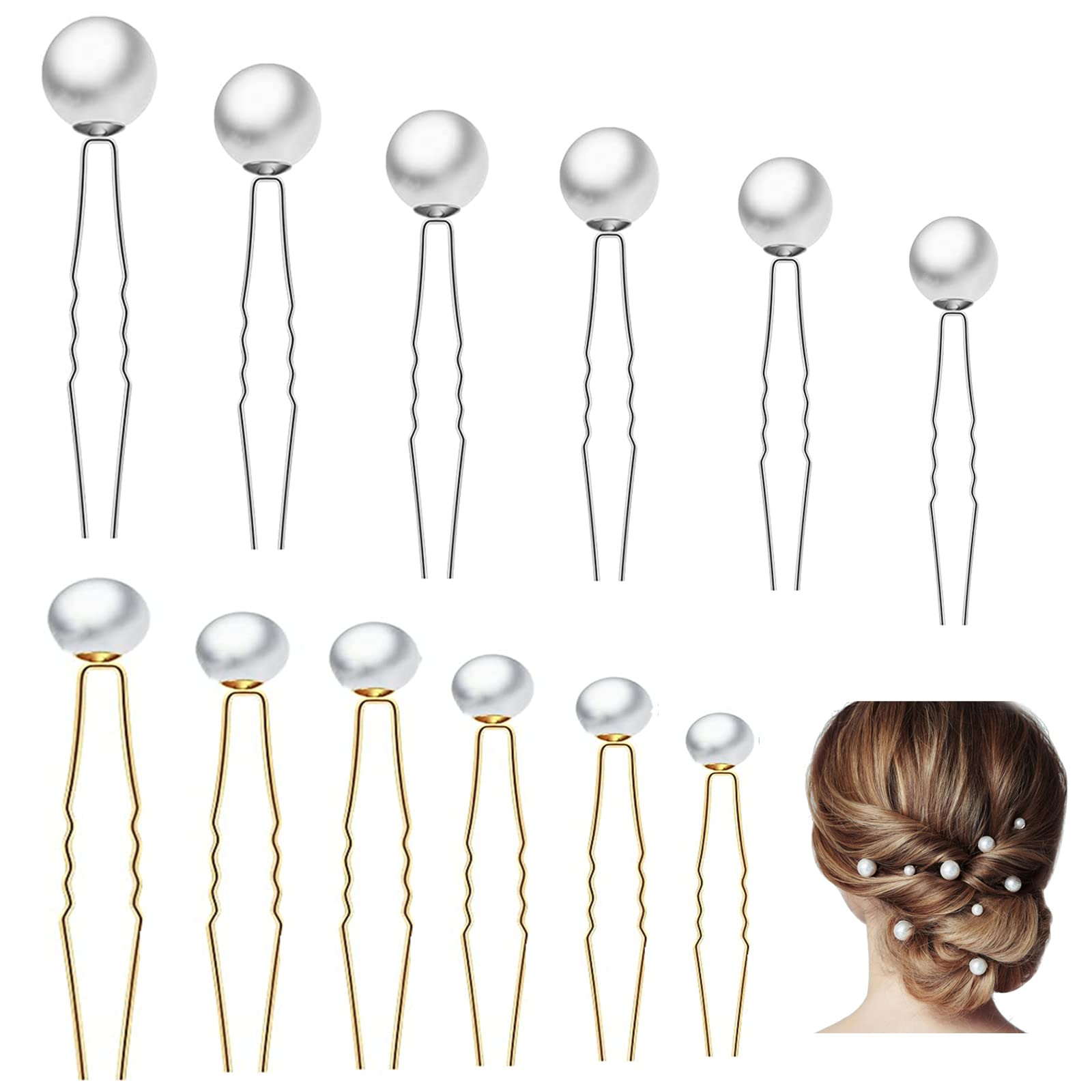 【送料無料】YFFSFDC Uピン ヘアピンパール 髪飾りパールピンヘアアクセサリーパール パール パーティ 結婚式卒業式 成人式 和装 花嫁 普段使いバレンタイン ギフト ホワイトデー プレゼント おしゃれゴールド+シルバー（36本セット ）