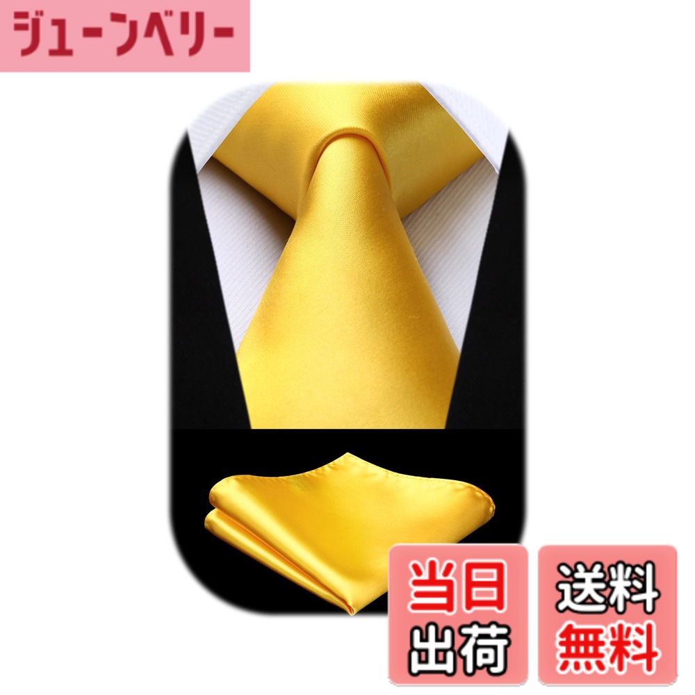 【送料無料】[HISDERN] 黄色 ネクタイ チーフ セット メンズ 無地 シルク ブランド 結婚式 二次会 入学式 卒業式 プレゼント HL-01