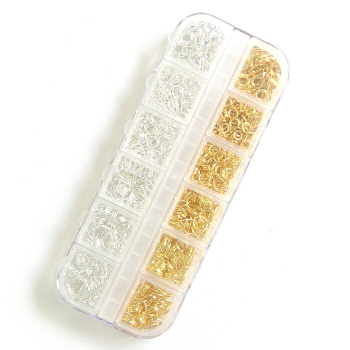 カニカン&5サイズの丸カン ケース入りパーツセット ゴールド&銀メッキ 1ケース 4mm 5mm 6mm 7mm 8mm 基礎金具 小金具 ナスカン フックカン...