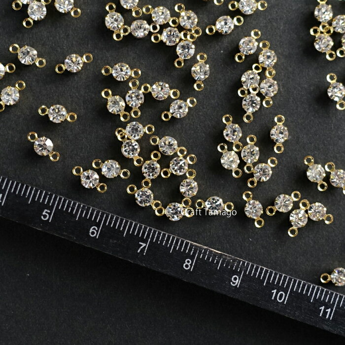 ガラス製ビジューコネクター クリアのみ 4mm 約100粒 ゴールド金具 透明 宝石 繋ぎ...