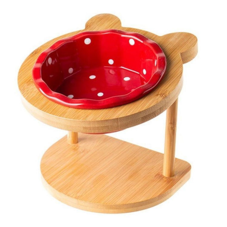 猫用 食器台 木製 高さ調整 陶器 フードボウル ドット フードボール フードスタンド ボウルつき お皿 食器スタンド 小型犬 猫犬兼用 ペット用 おしゃれ かわいい エサ台 脊椎に良い ドッグフード入れ 餌入れ 水入れ