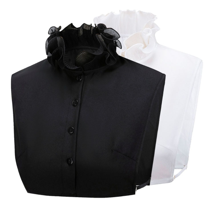 つけ襟 付け襟 レディース フリルストライプ 付け衿 立ち襟 スタンドカラー レース ブラウス シャツ 重ね着 レイヤード フェイクカラー ブラック ホワイト 3