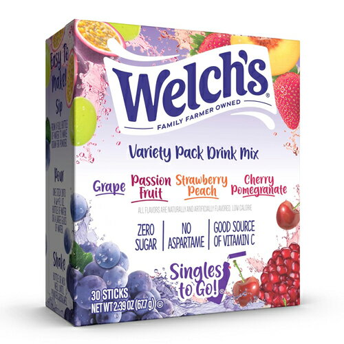 Set - ウェルチ Welch's シングルズ トゥ ゴー バラエティパック 30本入り 粉末ドリンクミックス 4種フレーバー 低カロリー 砂糖不使用