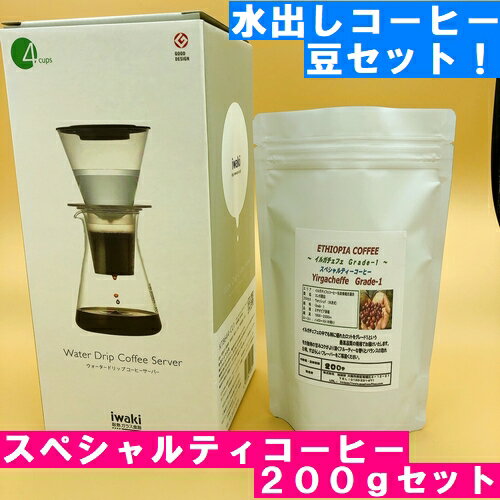 あす楽 イワキ（iwaki）ウォータードリップコーヒーサーバー ＆スペシャルティコーヒー イルガチェフェG-1 200g付 コーヒーセット スペシャルティコーヒー エチオピア インテリア こだわり 耐熱ガラス