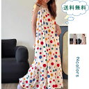 ネグリジェ 中袖 レディース 夏 春 ワンピース キャミソール 可愛い ドット柄 目玉 膝下丈 パジャマ ルームウェア 大きいサイズ ロング丈 ゆったり シンプル お洒落 寝巻き 部屋着 ナイトウェア 送料無料