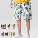 接触冷感 サーフパンツ ハーフパンツ ショートパンツ メンズ ウエストゴム ゆったり 涼しい ボトムス スウェット プリント 総柄パンツ ショーツ 花柄 スポー...