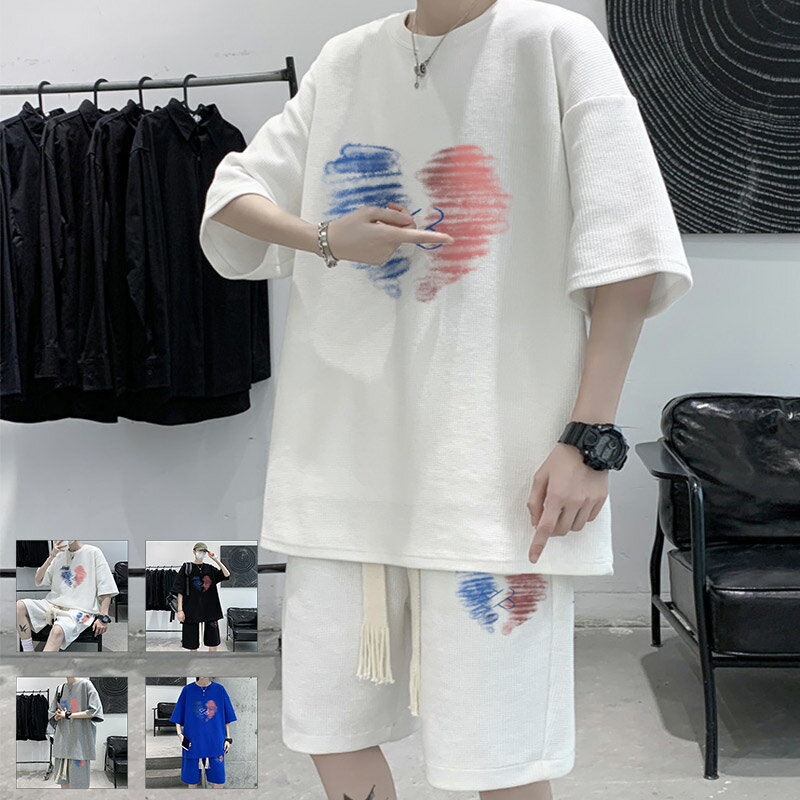 \ブラックフライデークーポンあり/夏 メンズ セットアップ 大きいサイズ 半袖 上下セット 2点セット 軽量 清涼感 ルームウェア 部屋着 ストリート 房対策 ...