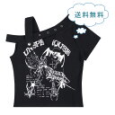 Tシャツ ショート丈 すっきり リング アシメトリ 半袖 落書き レディース キャミタンク 髑髏 V系 パンク 個性的 原宿 病みかわいい 小さいサイズ ファッ...