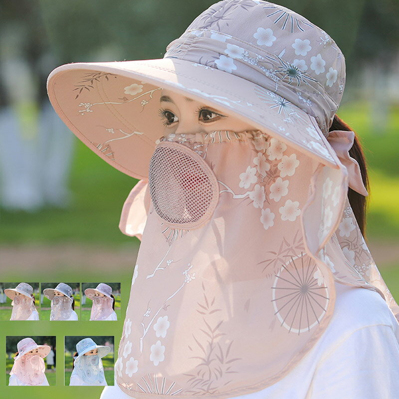 楽天asahigoudoushop＼ブラックフライデークーポンあり／日除けハットUVカット 2WAY　日焼け防止 紫外線対策 ガーデニング キャップ サンバイザー ネックガード フェイスガード 日よけ 帽子 農作業 花柄 スポーツ ランニング 春 夏 秋　 送料無料